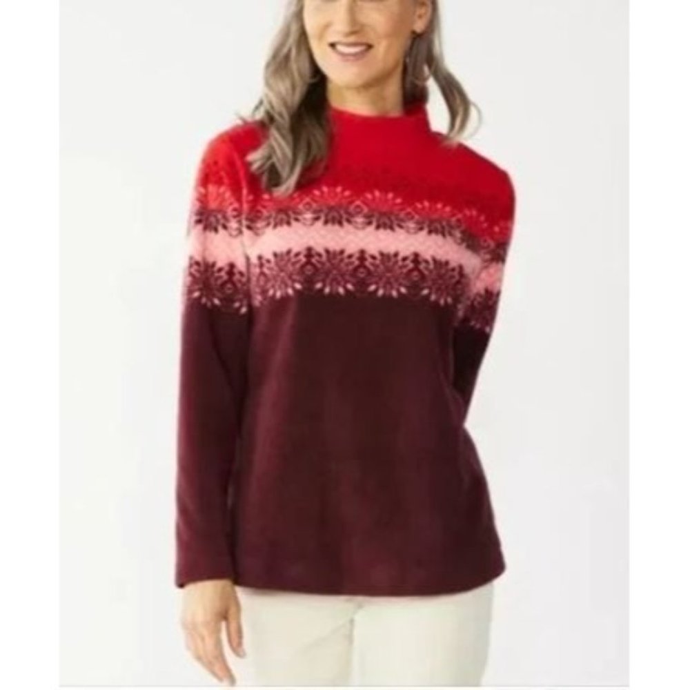 Microfleece Mockneck Sweatshirt Red Fairisle